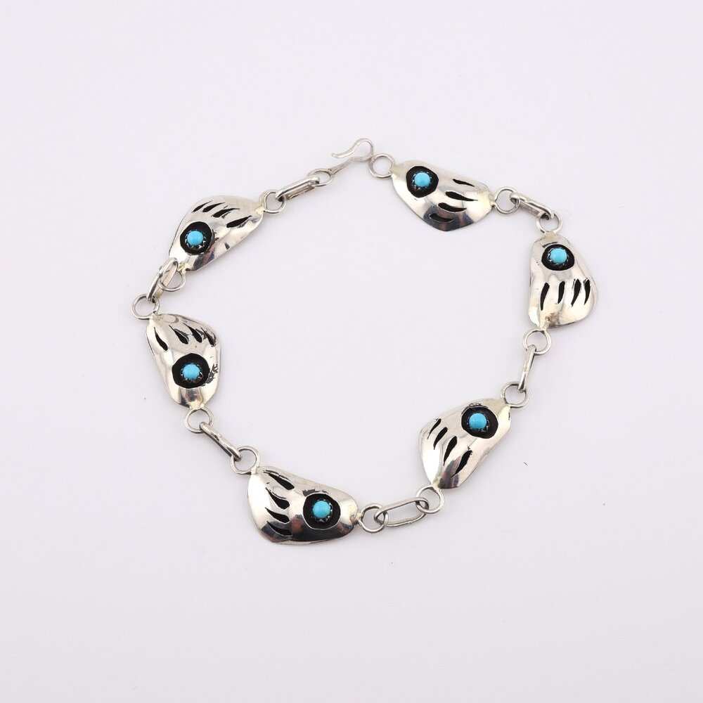 Navajo Sterling Silver Link Bracelet Shadow‎ Box Turquoise Jewelry Sz 8.75in. **